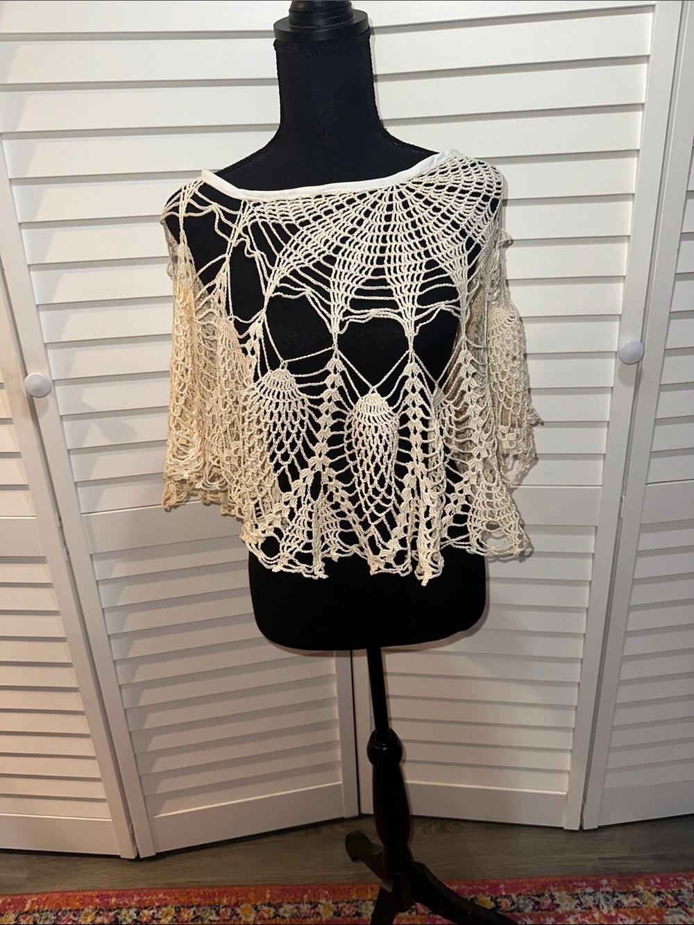 Crochet Open-Knit Ivory Women’s poncho